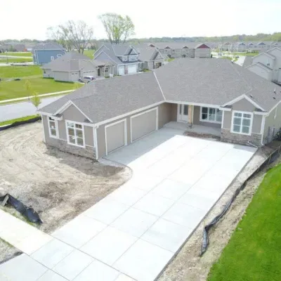 Stamped concrete driveway project at a residential property in Menomonee Falls, Wisconsin