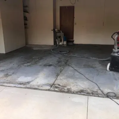 Durable epoxy flooring installation process in Delafield, WI with surface preparation in progress