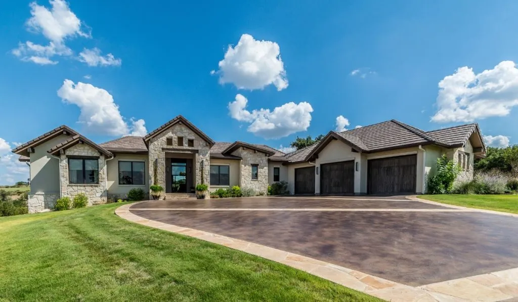 Decorative stamped concrete driveway with patterns